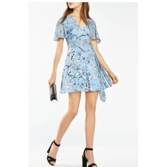BCBGMaxAzria Kylie Floral Print-Blocked Wrap Dress Size XS - Picture 5 of 7